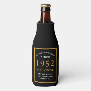 70th Birthday 1952 Name Elegant Chic Black Gold Bottle Cooler