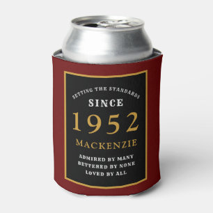 70th Birthday 1952 Name Elegant Red Black Gold Can Cooler