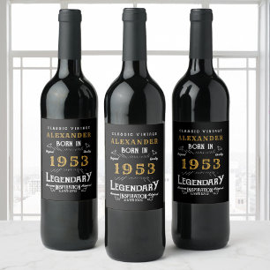 70th Birthday 1953 Add Your Name Legendary Wine Label
