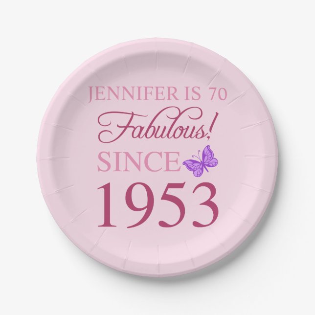 70th Birthday 1953 For Women Paper Plate (Front)