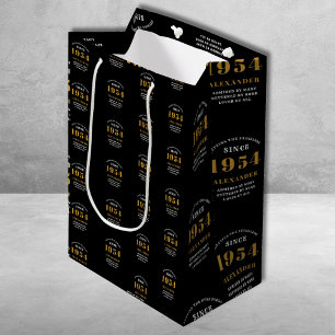 70th Birthday 1954 Black Gold Chic Elegant Medium Gift Bag