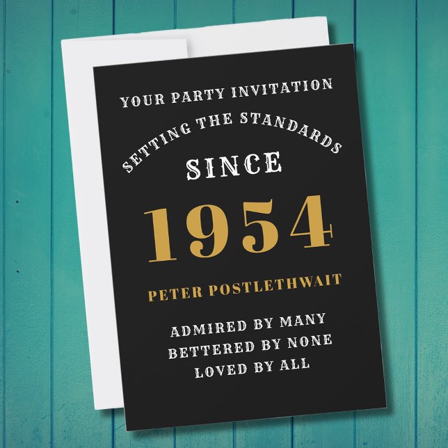 70th Birthday 1954 Black Gold Personalised For Him Invitation (Elegant Black and Gold 70th Birthday Invitation - Create Your Own Personalized Design)