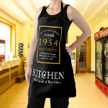 70th Birthday 1954 Name Elegant Black Gold Chic Apron<br><div class="desc">Elegant Black & Gold Chic Apron - 70th Birthday 1954 Name Personalised Kitchen & BBQ Essentials. Celebrate a fabulous birthday with style and practicality! This Elegant Black & Gold Chic Apron, personalised for those born in 1954, is the perfect accessory for the culinary enthusiast in your life. Its eye-catching design,...</div>