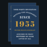 70th Birthday 1955 Blue Gold Personalised For Him Invitation<br><div class="desc">For those born in 1955 and celebrating their 70th birthday party we have the ideal birthday invitation card. The blue background with a white and gold design is simple and yet elegant. Easily customise the text to the front and the rear of this birthday invitation card using the template provided....</div>