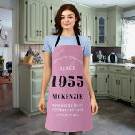 70th Birthday 1955 Name Chic Elegant Pink Apron<br><div class="desc">Elegant pink chic apron - 70th Birthday 1955 Name Personalised Kitchen & BBQ Essentials. Celebrate a fabulous birthday with style and practicality! This elegant chic apron is the perfect accessory for the culinary enthusiast in your life. Its eye-catching design, enhanced with a touch of class, adds a charming vibe to...</div>