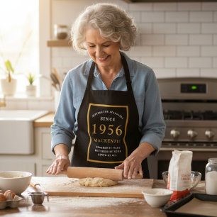 70th Birthday 1956 Name Elegant Black Gold Chic Apron