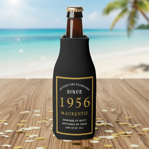 70th Birthday 1956 Name Elegant Chic Black Gold Bottle Cooler