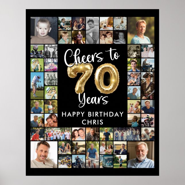 70th Birthday 51 Photo Collage Cheers to 70 Years Poster (Front)