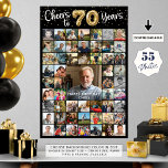 70th Birthday 55 Photo Collage Cheers to 70 Years Poster<br><div class="desc">Create a 70th birthday photo memory display poster print utilising this easy-to-upload photo collage template with 55 pictures of him or her through the years for a fun birthday party decoration and commemorative keepsake. The design features the title CHEERS TO 70 YEARS with gold foil balloon numbers and your custom...</div>