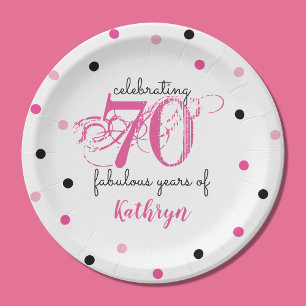 70th birthday 70 fabulous years Pink Add Name Paper Plate