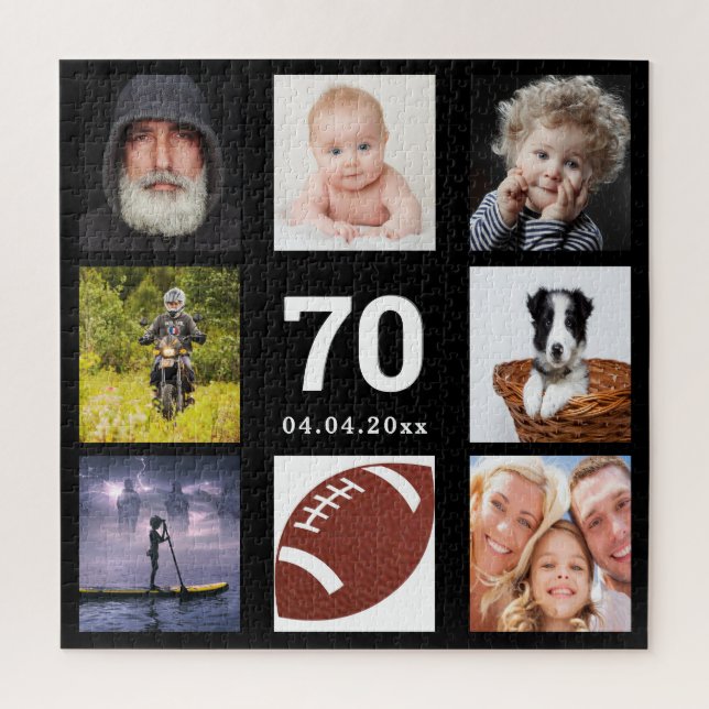 70th birthday 70 photo collage guy man black jigsaw puzzle (Vertical)
