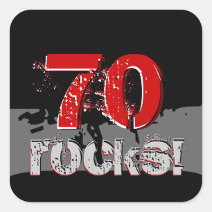 70th Birthday - 70 Rocks! Grunge Red and Black Square Sticker