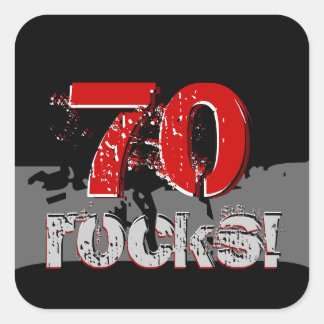 70th Birthday - 70 Rocks! Grunge Red and Black Square Sticker