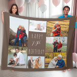 70th Birthday 7 Photo Collage Brown Fleece Blanket<br><div class="desc">Photo Blanket - personalised keepsake gift to say Happy 70th Birthday. The photo template is set up for you to add 7 of your favourite photos which are displayed in a photo collage around the birthday greeting. The wording simply reads "Happy 70th Birthday" in casual typography. "70th" is actually editable...</div>