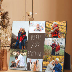 70th Birthday 7 Photo Collage Warm Brown Plaque