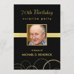 70th Birthday Adult Milestone -  Photo Optional Invitation<br><div class="desc">Elegant Modern Black and Gold 70th Surprise Adult Birthday Dinner Party Invitations for men or women with or without photo -- Clear photo for champagne glass design. Change the the year, or the special occasion -- Add the names, date, and details to create your own unique personalised milestone birthday party...</div>