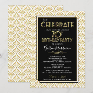70th Birthday Art Deco Gatsby Roaring 20s Birthday Invitation