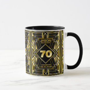70th Birthday Art Deco Gold Black Great Gatsby Mug