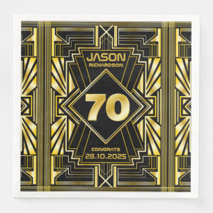 70th Birthday Art Deco Gold Black Great Gatsby Napkin