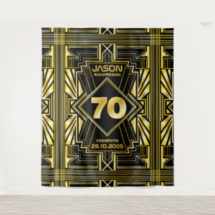 70th Birthday Art Deco Gold Black Great Gatsby Tapestry