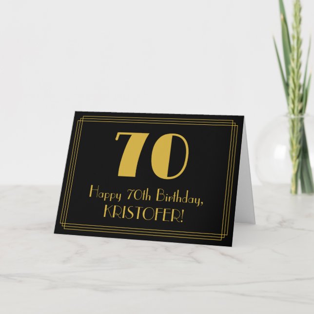 70th Birthday: Art Deco Inspired Look "70" + Name Card (Front)