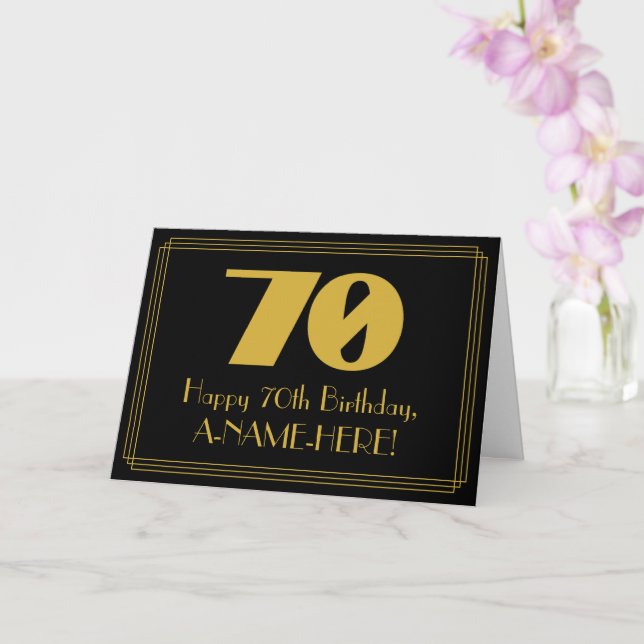 70th Birthday: Art Deco Inspired Look "70" & Name Card (Orchid)