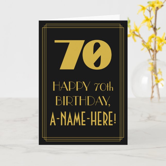70th Birthday ~ Art Deco Inspired Look "70" & Name Card (Yellow Flower)