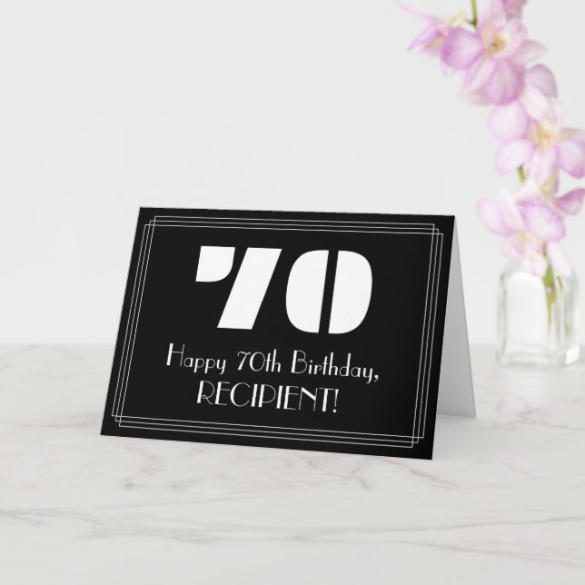 70th Birthday: Art Deco Inspired Look "70" & Name Card (Orchid)