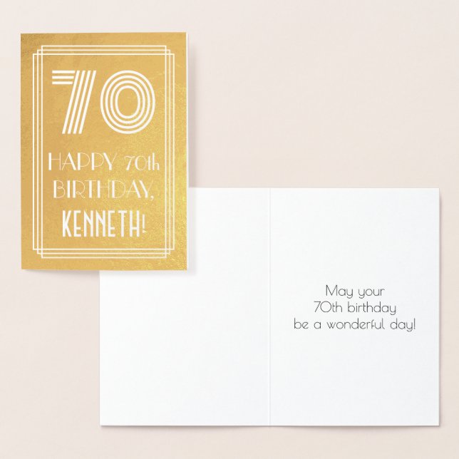 70th Birthday – Art Deco Inspired Look "70" + Name Foil Card (Display)