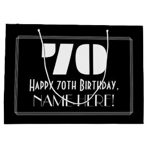 70th Birthday ~ Art Deco Inspired Look "70" + Name Large Gift Bag