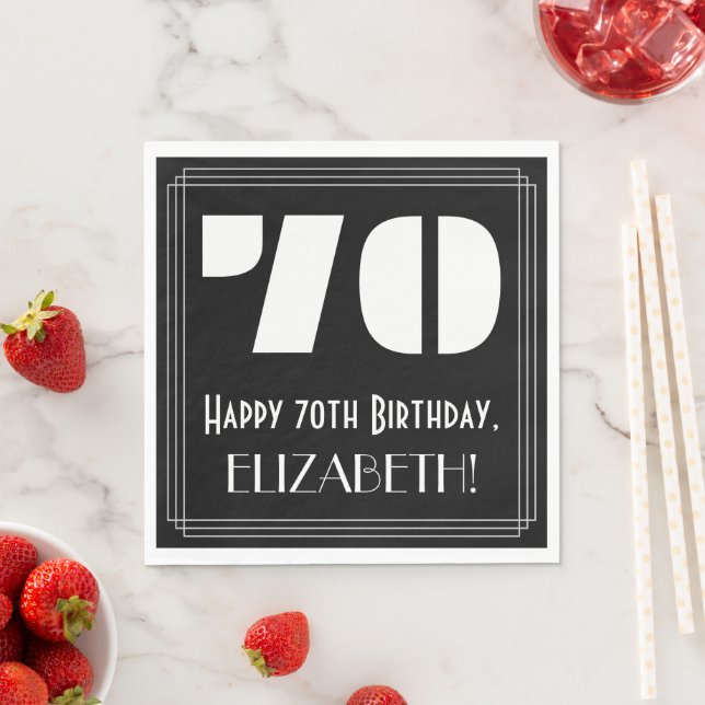 70th Birthday: Art Deco Inspired Look "70" + Name Napkin (Insitu)