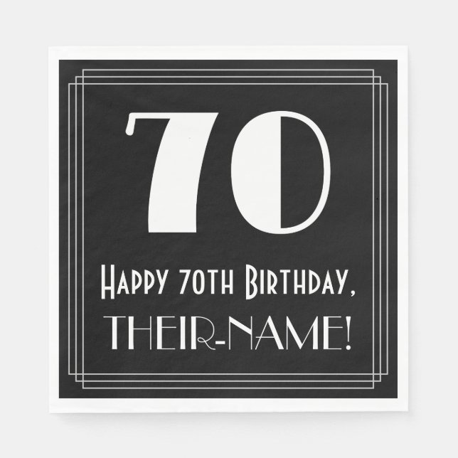 70th Birthday ~ Art Deco Inspired Look "70", Name Napkin (Front)