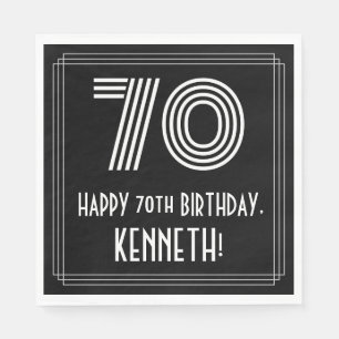 70th Birthday: Art Deco Inspired Look "70" + Name Napkin