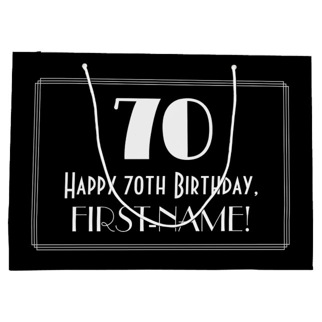 70th Birthday: Art Deco Inspired Style "70", Name Large Gift Bag (Back)
