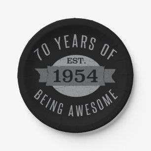 70th Birthday Awesome 1954 Paper Plate