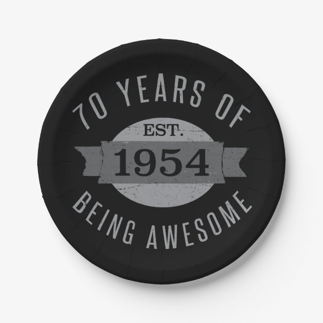 70th Birthday Awesome 1954 Paper Plate (Front)