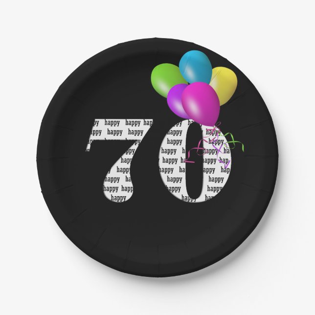 70th birthday balloon bouquet paper plate (Front)