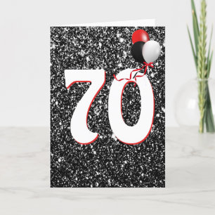 70th Birthday Balloons on Black Glitter Card