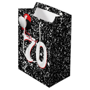 70th Birthday Balloons on Black Glitter  Medium Gift Bag