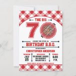 70th Birthday Barbecue Invitation<br><div class="desc">Celebrate the Big 7 O with this Birthday Barbecue Invitation with a red hot grill and gingham tablecloth pattern. Customise with your own text. Original Illustration by pj_design. Contact me for any help you need.</div>