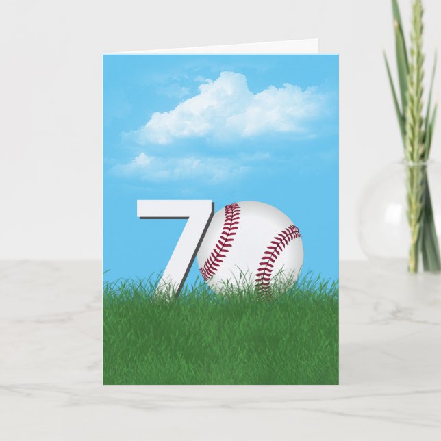 70th Birthday Baseball In Green Grass Card (Front)
