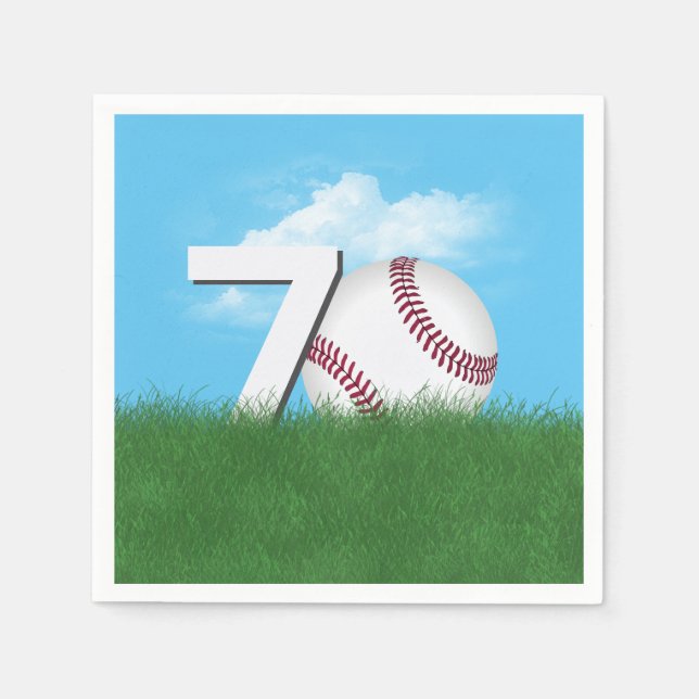 70th Birthday Baseball In Green Grass Napkin (Front)