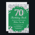 70th Birthday Bash Green and Silver Diamond Invitation<br><div class="desc">70th Birthday Bash Invitation. Green and Silver Rhinestone Diamond. Elegant Birthday Bash invite. Adult Birthday. Women Birthday. Men Birthday. For further customisation,  please click the "Customise it" button and use our design tool to modify this template.</div>