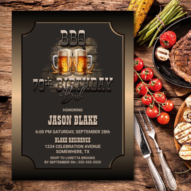 70th Birthday BBQ Beers Party Invitation (Creator Uploaded)