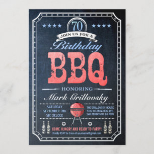 70th Birthday BBQ Invitations   Chalkboard