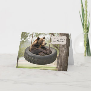 70th Birthday Bear Sitting In a Tire Swing Card