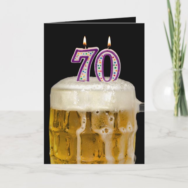 70th Birthday Beer on black Card (Front)