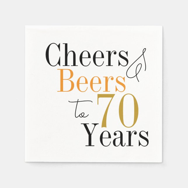 70th Birthday Beers and Cheers Minimal Party Napkin (Front)