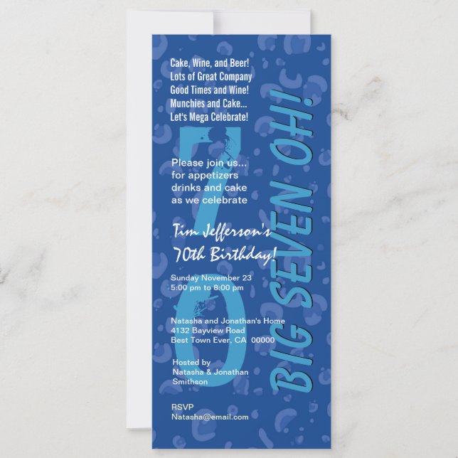70th Birthday Big Six Oh Blue Confetti W364 Invitation (Front)