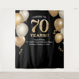 70th Birthday Black and Gold Photo Booth Backdrop Tapestry